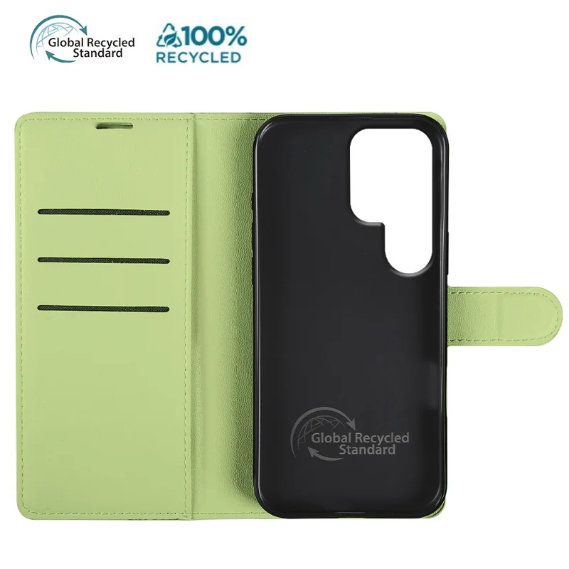 For Samsung Galaxy S25 Ultra Stand Case Biobased Eco-Friendly RPET RPVB Slim Phone Cover with Wallet - Light Green