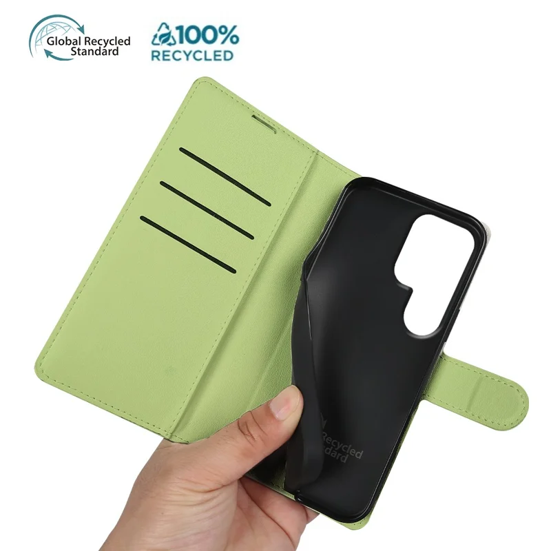 For Samsung Galaxy S25 Ultra Stand Case Biobased Eco-Friendly RPET RPVB Slim Phone Cover with Wallet - Light Green