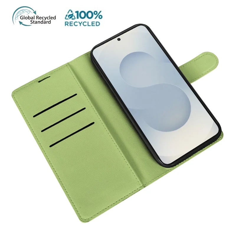 For Samsung Galaxy S25 Ultra Stand Case Biobased Eco-Friendly RPET RPVB Slim Phone Cover with Wallet - Light Green