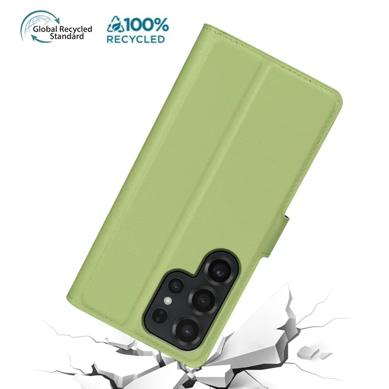 For Samsung Galaxy S25 Ultra Stand Case Biobased Eco-Friendly RPET RPVB Slim Phone Cover with Wallet - Light Green