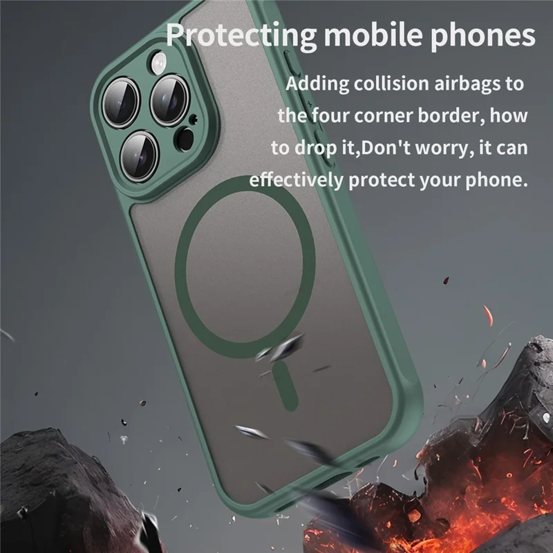 Groothandel voor iPhone 16 Pro-hoesje compatibel met MagSafe, anti-val bescherming PC + TPU telefoonhoes - Groen