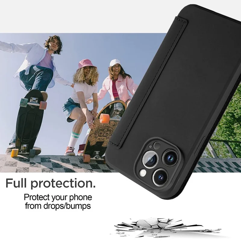 For iPhone 14 Pro Skin-touch Liquid Silicone Protective Case Card Holder Kickstand Phone Shockproof Cover - Yellow