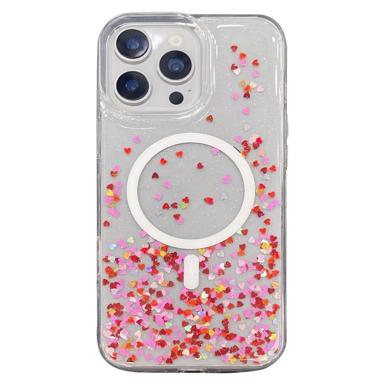 MOBEST For iPhone 15 Pro Magnetic Case Heart Shape Glitter Design TPU + PC Phone Cover