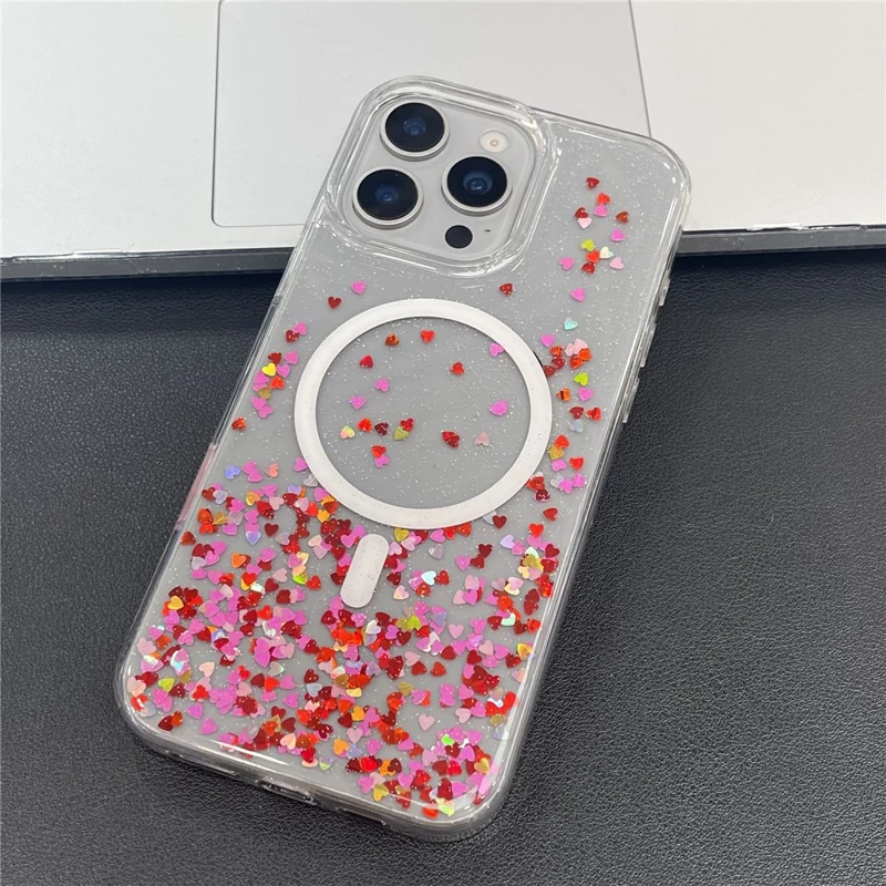 MOBEST For iPhone 15 Pro Magnetic Case Heart Shape Glitter Design TPU + PC Phone Cover