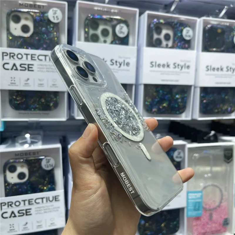 MOBEST For iPhone 16 Pro Max Magnetic Case Shell Shape Glitter Design TPU + PC Phone Cover
