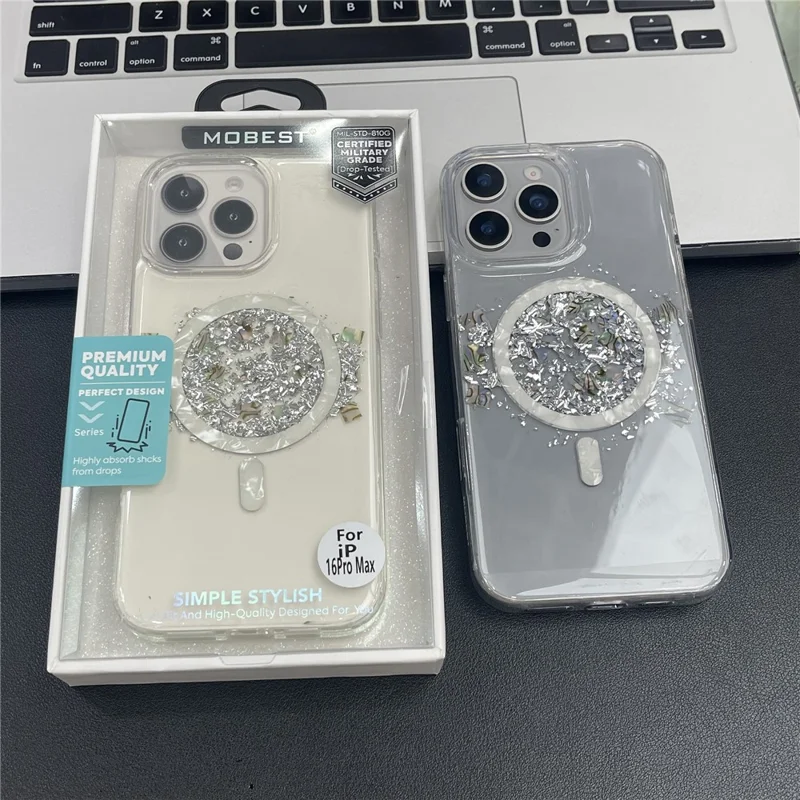 MOBEST For iPhone 16 Pro Max Magnetic Case Shell Shape Glitter Design TPU + PC Phone Cover