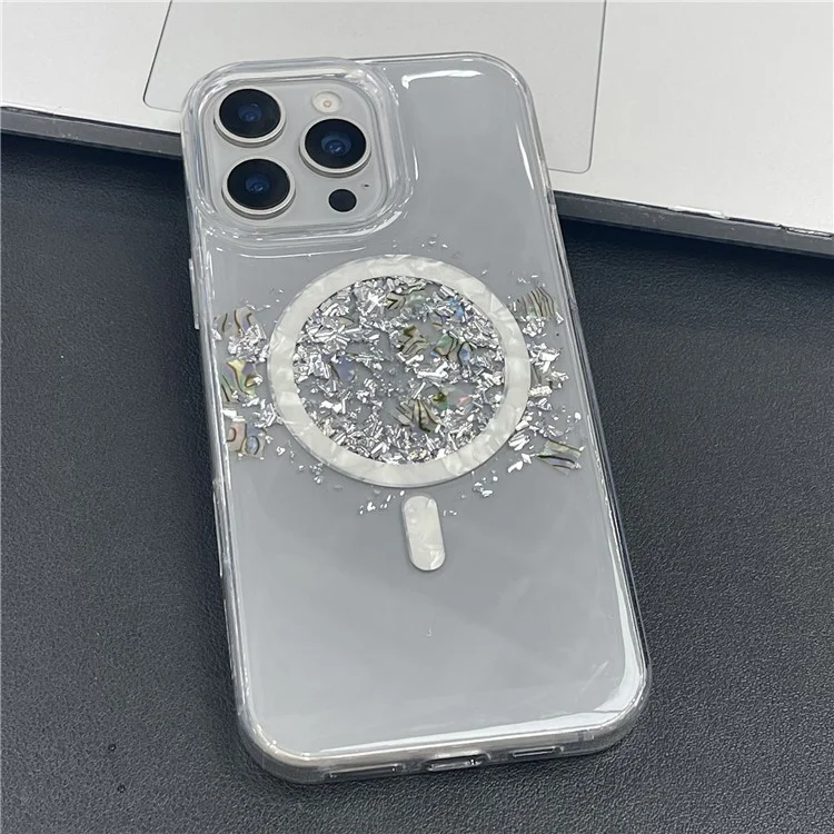 MOBEST For iPhone 15 Pro Magnetic Case Shell Shape Glitter Design TPU + PC Phone Cover