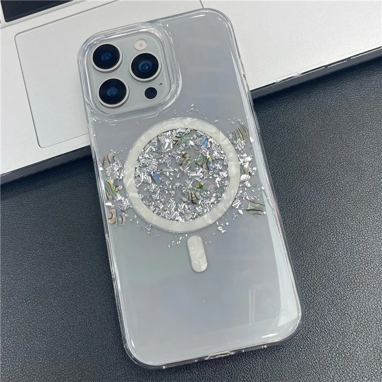MOBEST For iPhone 15 Pro Magnetic Case Shell Shape Glitter Design TPU + PC Phone Cover