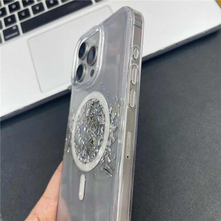 MOBEST For iPhone 15 Pro Magnetic Case Shell Shape Glitter Design TPU + PC Phone Cover