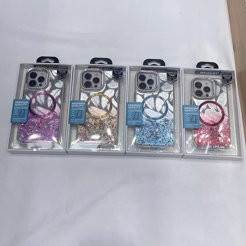 MOBEST For iPhone 15 Pro Magnetic Case Lens Frame Kickstand Epoxy Design TPU + PC Phone Back Cover - Purple