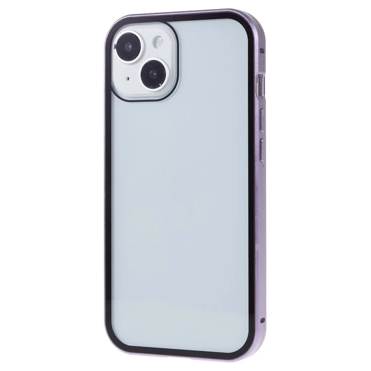 Étui de protection antivol pour iPhone 14 Plus, fermeture magnétique, cadre métallique + verre trempé double face, protection intégrale anti-chute - Violet