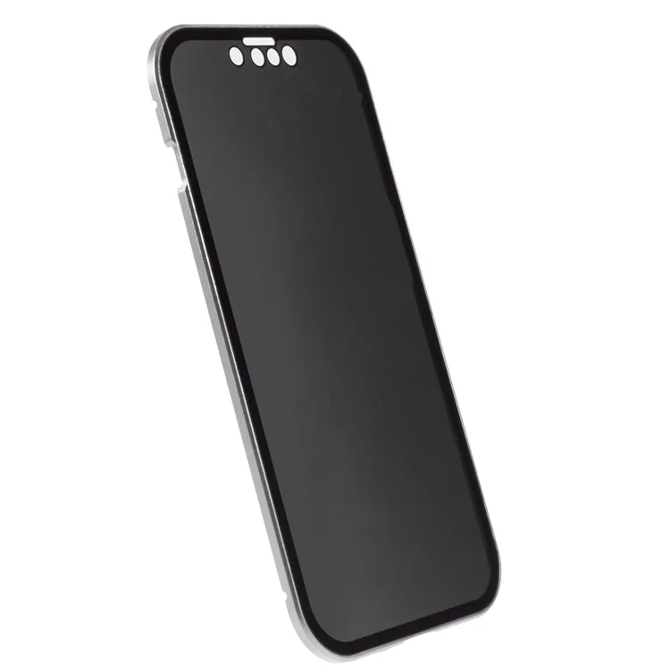 For iPhone 14 Plus Anti-spy Phone Case Magnetic Closure Metal Frame + Double-sided Tempered Glass Full Coverage Drop-proof Cover - Silver