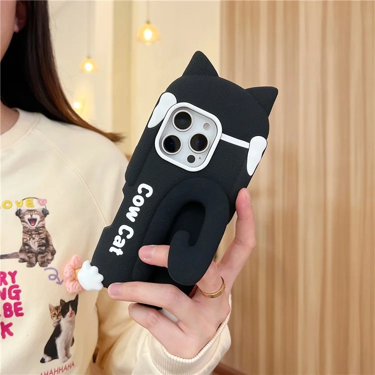 Für iPhone 16 Pro Max Silikon Hülle mit Kuh Katze Schwanz Ständer Stoßfeste Handyrückseite