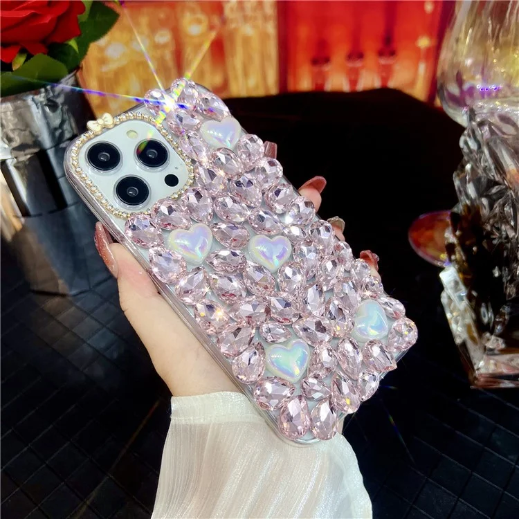 Чехол для iPhone 15 Pro со стеклянными стразами в форме сердца, декоративный TPU чехол для задней крышки телефона