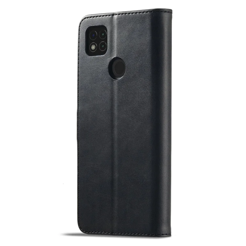 LC.IMEEKE For Xiaomi Redmi 9C / 9C NFC Strong Magnetic Clasp Wallet Phone Cover Calf Texture PU Leather Phone Stand Case - Black