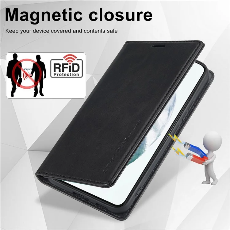 LC.IMEEKE For Samsung Galaxy S21+ 5G Shockproof PU Leather RFID Blocking Phone Case Wallet Stand Auto Closing Magnetic Phone Cover - Black