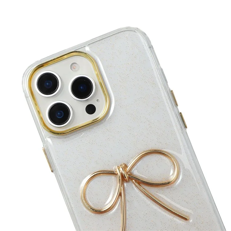 Étui de protection pour iPhone 16 Pro Conception en or avec nœud en époxy TPU + Couvercle arrière en PC