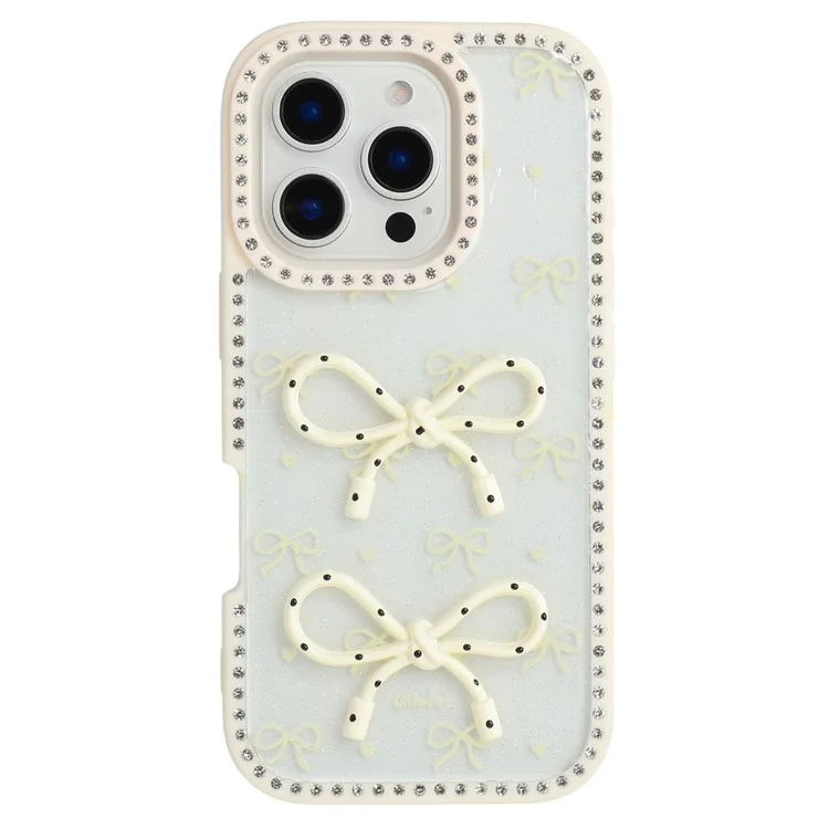 Étui pour iPhone 16 Pro Max Design Époxy à Deux Arcs TPU + PC Coque Arrière de Téléphone Décoré de Strass - Beige