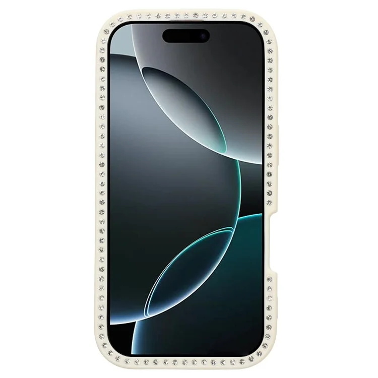 Étui pour iPhone 16 Pro Max Design Époxy à Deux Arcs TPU + PC Coque Arrière de Téléphone Décoré de Strass - Beige