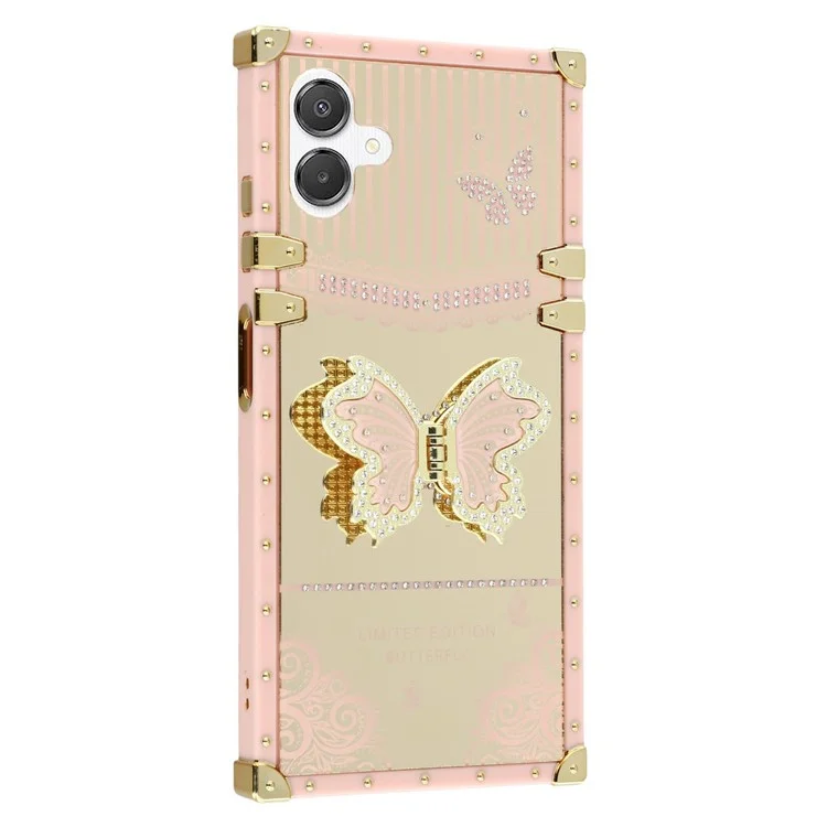 For Samsung Galaxy A06 4G / A06 5G Case Electroplated TPU + PC Phone Cover with Butterfly Kickstand - Pink