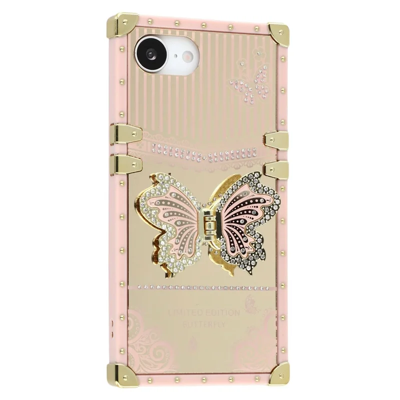 For iPhone 16e Case Electroplated TPU + PC Phone Cover with Butterfly Kickstand - Pink