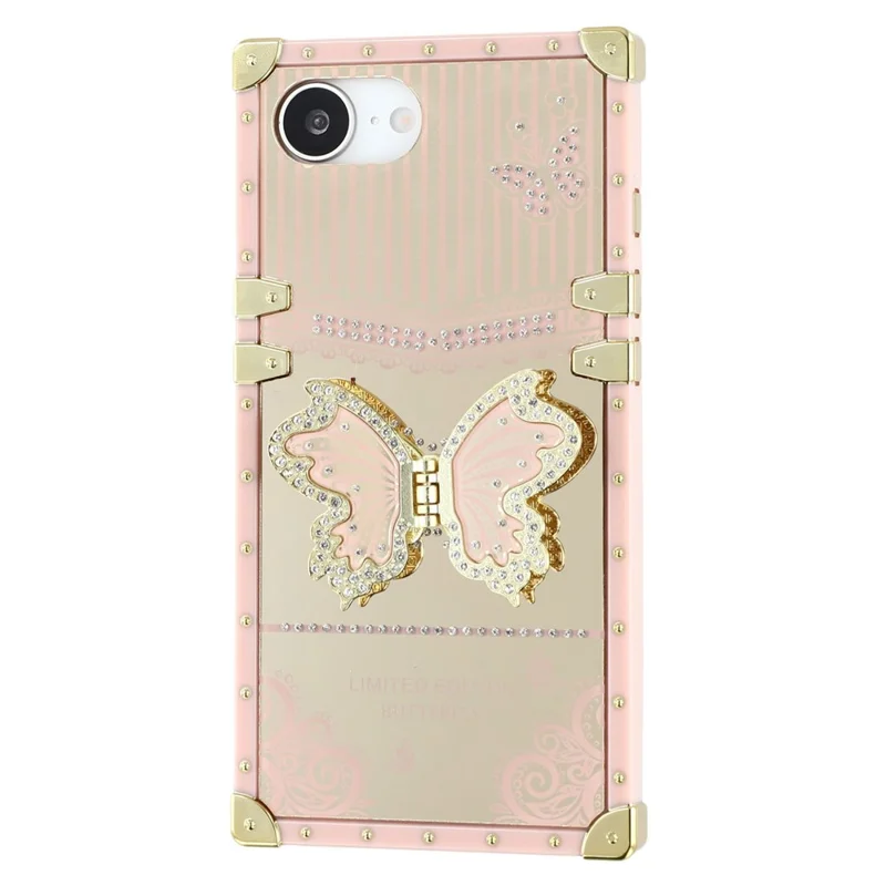 For iPhone 16e Case Electroplated TPU + PC Phone Cover with Butterfly Kickstand - Pink