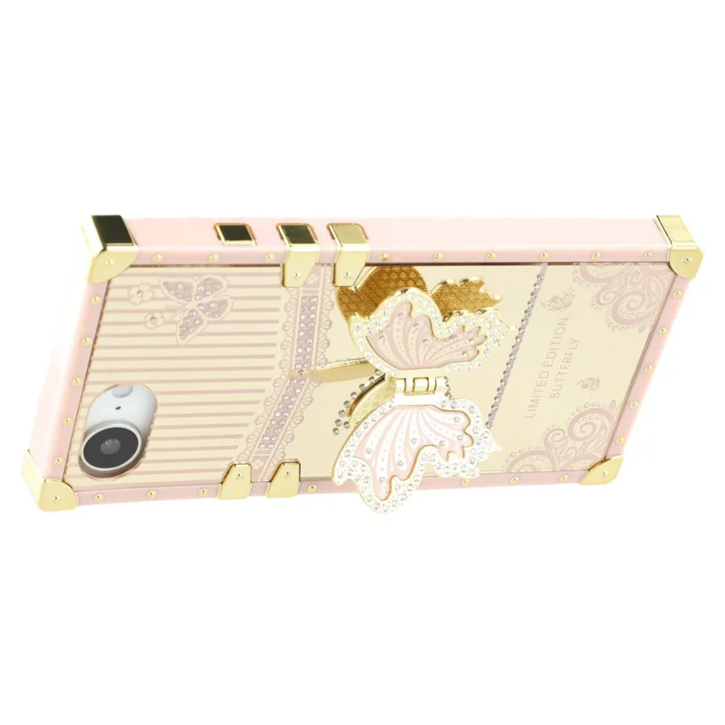 For iPhone 16e Case Electroplated TPU + PC Phone Cover with Butterfly Kickstand - Pink