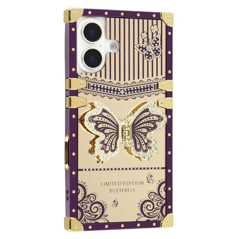For iPhone 16 Plus Case Electroplated TPU + PC Phone Cover with Butterfly Kickstand - Dark Purple