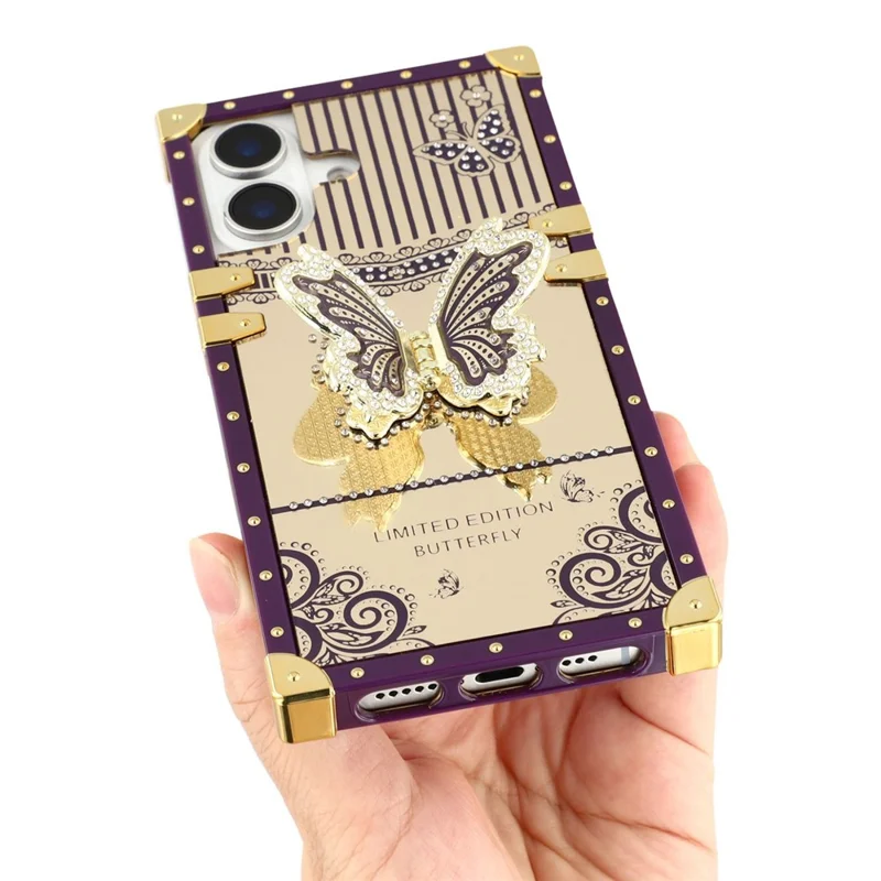 For iPhone 16 Plus Case Electroplated TPU + PC Phone Cover with Butterfly Kickstand - Dark Purple