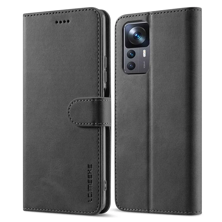 LC.IMEEKE para Xiaomi 12T 5G / Redmi K50 Ultra 5G / 12T Pro 5G Calf Texture PU Leather Phone Stand Case Magnetic Clasp Wallet Phone Cover - Preto