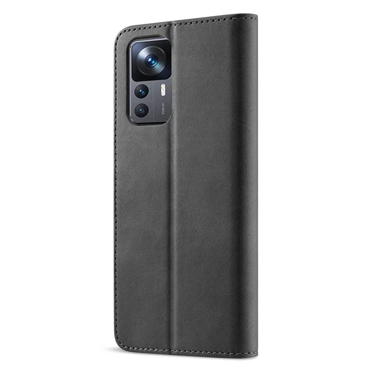 LC.IMEEKE para Xiaomi 12T 5G / Redmi K50 Ultra 5G / 12T Pro 5G Calf Texture PU Leather Phone Stand Case Magnetic Clasp Wallet Phone Cover - Preto