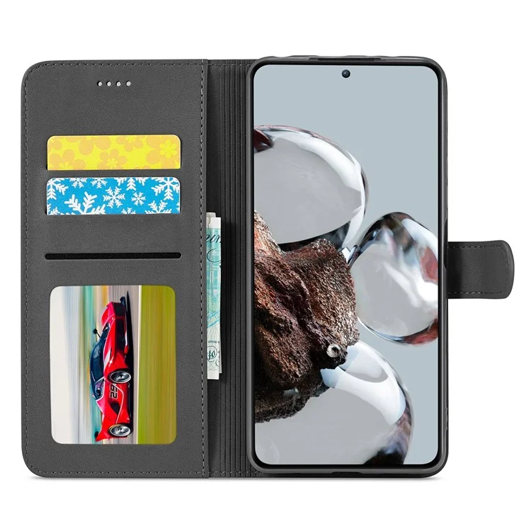 LC.IMEEKE para Xiaomi 12T 5G / Redmi K50 Ultra 5G / 12T Pro 5G Calf Texture PU Leather Phone Stand Case Magnetic Clasp Wallet Phone Cover - Preto