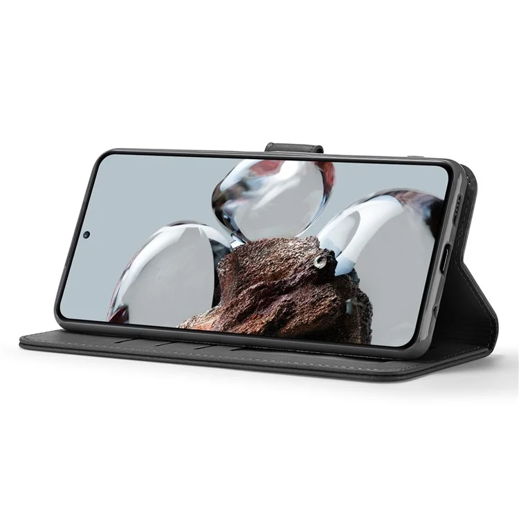 LC.IMEEKE para Xiaomi 12T 5G / Redmi K50 Ultra 5G / 12T Pro 5G Calf Texture PU Leather Phone Stand Case Magnetic Clasp Wallet Phone Cover - Preto