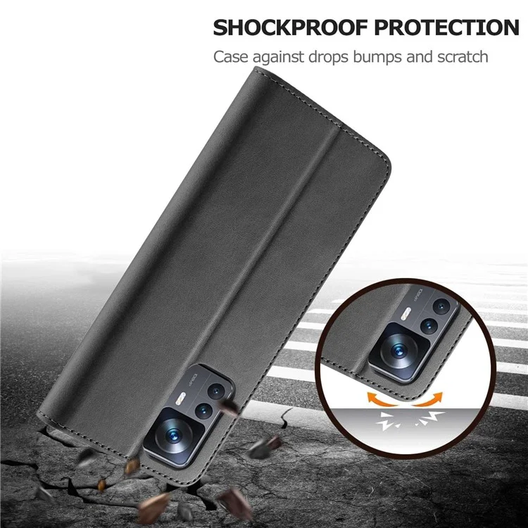 LC.IMEEKE para Xiaomi 12T 5G / Redmi K50 Ultra 5G / 12T Pro 5G Calf Texture PU Leather Phone Stand Case Magnetic Clasp Wallet Phone Cover - Preto