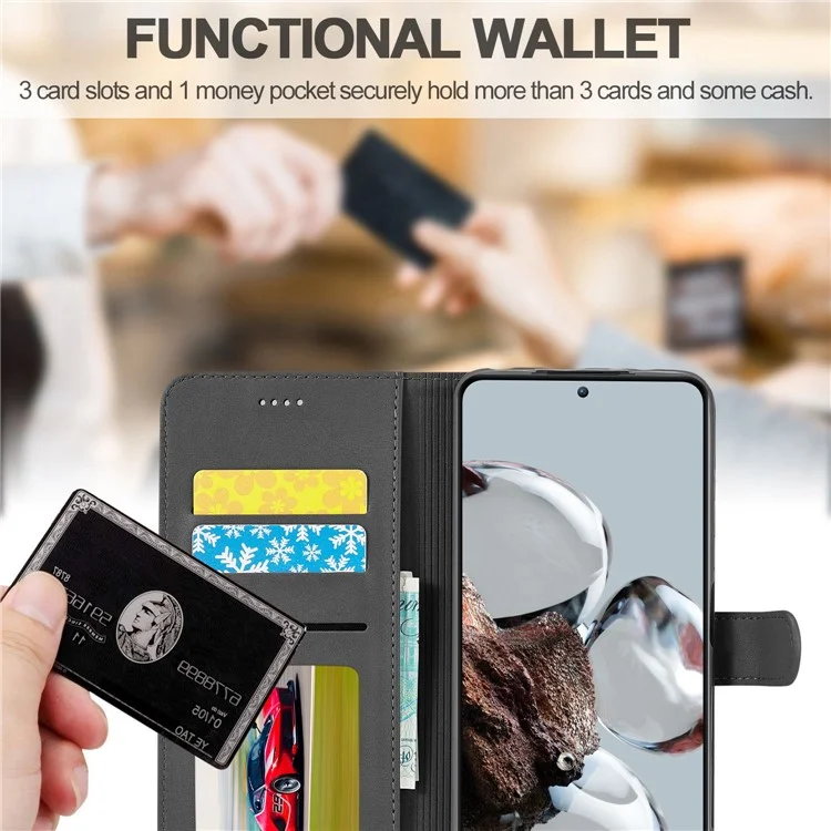 LC.IMEEKE para Xiaomi 12T 5G / Redmi K50 Ultra 5G / 12T Pro 5G Calf Texture PU Leather Phone Stand Case Magnetic Clasp Wallet Phone Cover - Preto