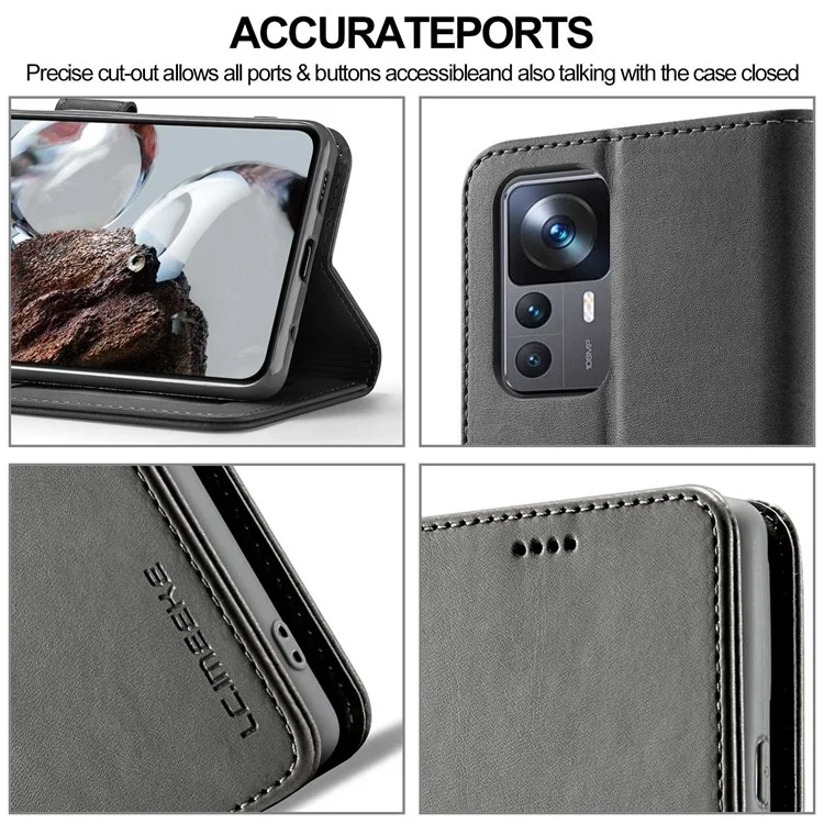 LC.IMEEKE para Xiaomi 12T 5G / Redmi K50 Ultra 5G / 12T Pro 5G Calf Texture PU Leather Phone Stand Case Magnetic Clasp Wallet Phone Cover - Preto