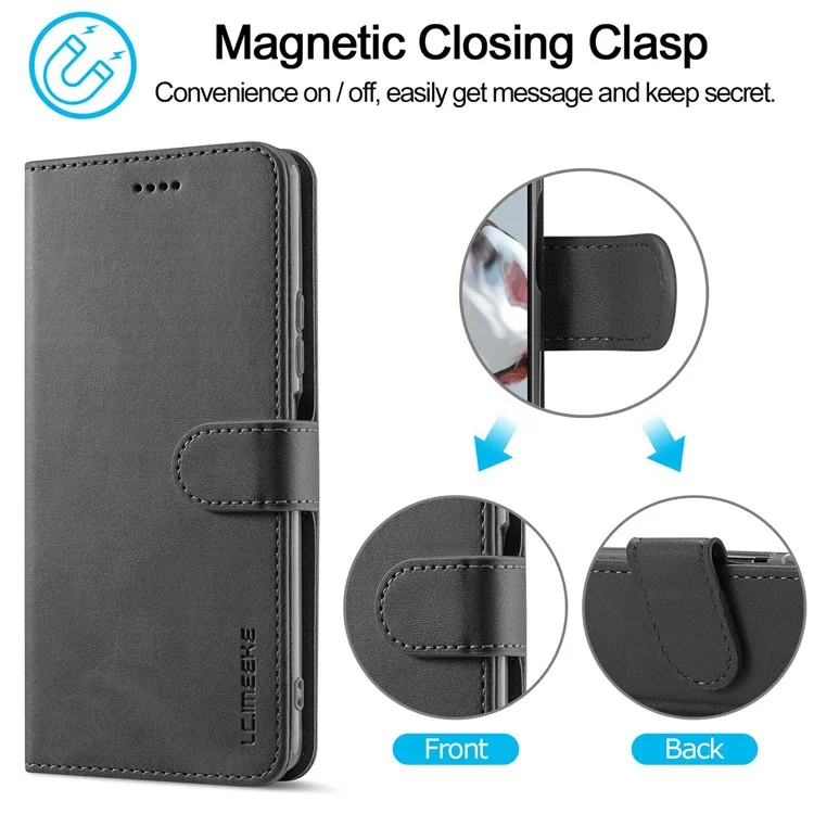 LC.IMEEKE para Xiaomi 12T 5G / Redmi K50 Ultra 5G / 12T Pro 5G Calf Texture PU Leather Phone Stand Case Magnetic Clasp Wallet Phone Cover - Preto