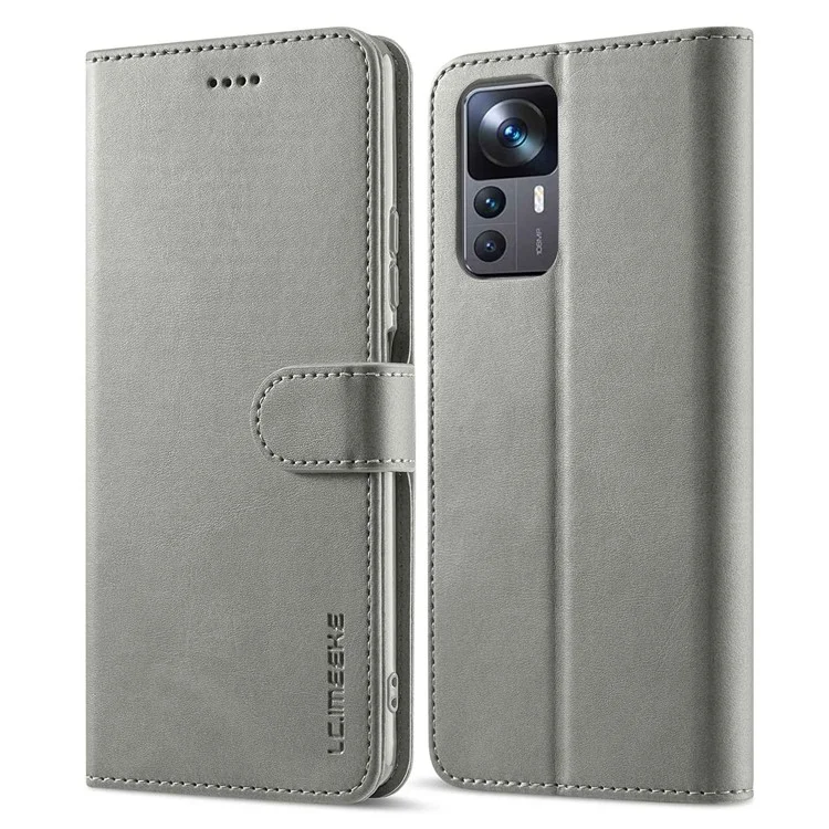 LC.IMEEKE для Xiaomi 12T 5G / Redmi K50 Ultra 5G / 12T Pro 5G, чехол-бумажник из искусственной кожи теленка с магнитной застежкой и подставкой - серый