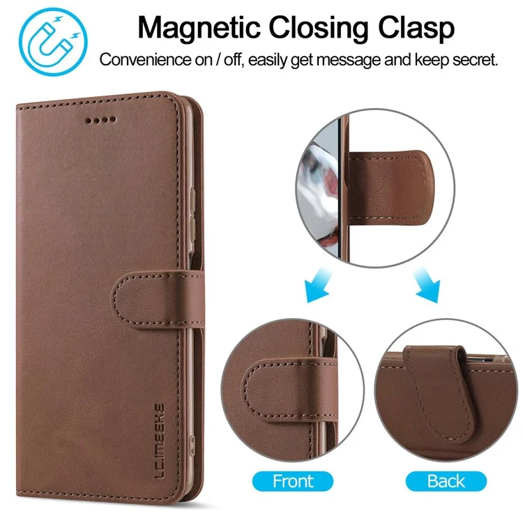 LC.IMEEKE For Xiaomi 12T 5G / Redmi K50 Ultra 5G / 12T Pro 5G Calf Texture PU Leather Phone Stand Case Magnetic Clasp Wallet Phone Cover - Brown