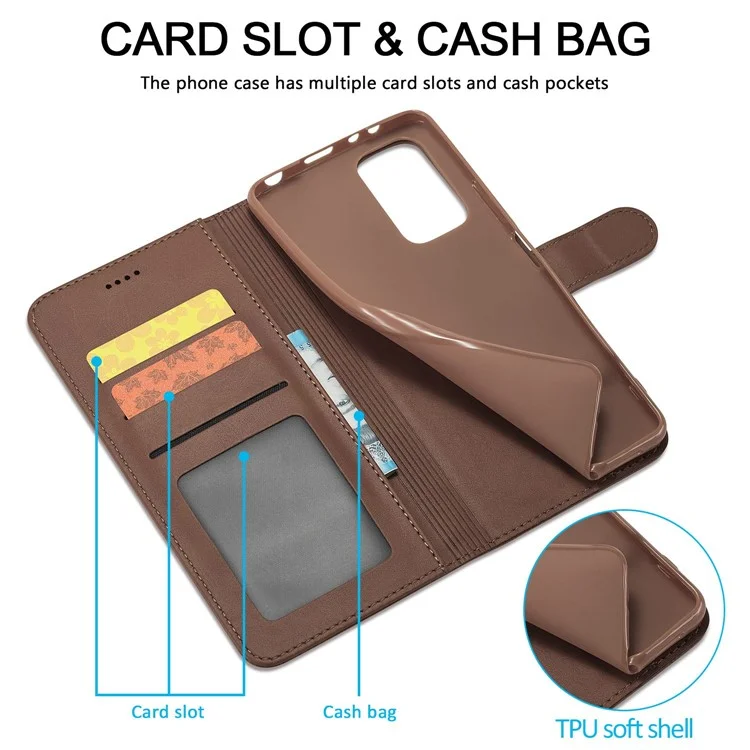 LC.IMEEKE For Xiaomi 12T 5G / Redmi K50 Ultra 5G / 12T Pro 5G Calf Texture PU Leather Phone Stand Case Magnetic Clasp Wallet Phone Cover - Brown