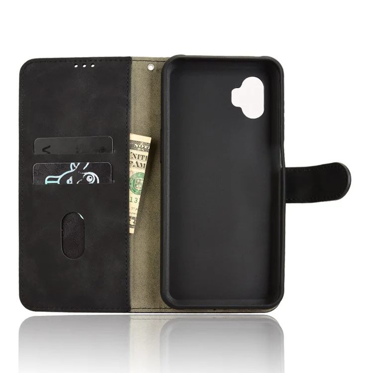 Für Samsung Galaxy XCover7 Pro Lederhülle mit Echtleder-Feeling, stoßfest, Wallet Flip Handyhülle - Schwarz