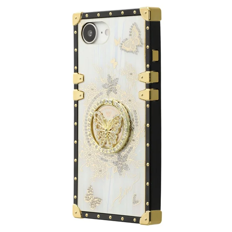 For iPhone 16e Cases Rhinestone Decor Butterfly Pattern TPU + PC Phone Cover - White