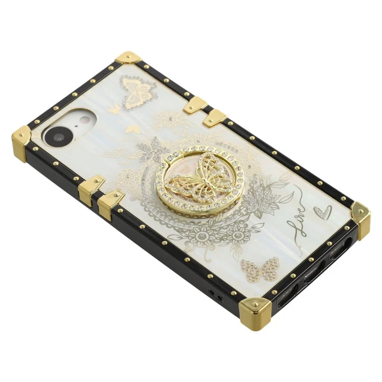 For iPhone 16e Cases Rhinestone Decor Butterfly Pattern TPU + PC Phone Cover - White