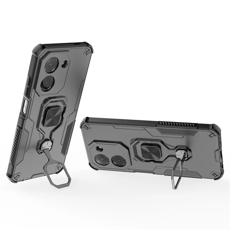 Funda para Xiaomi Redmi A5 4G (171,7 mm) / Poco C71 4G con Anillo Giratorio y Soporte Plegable, Carcasa Antigolpes de PC + TPU - Negro