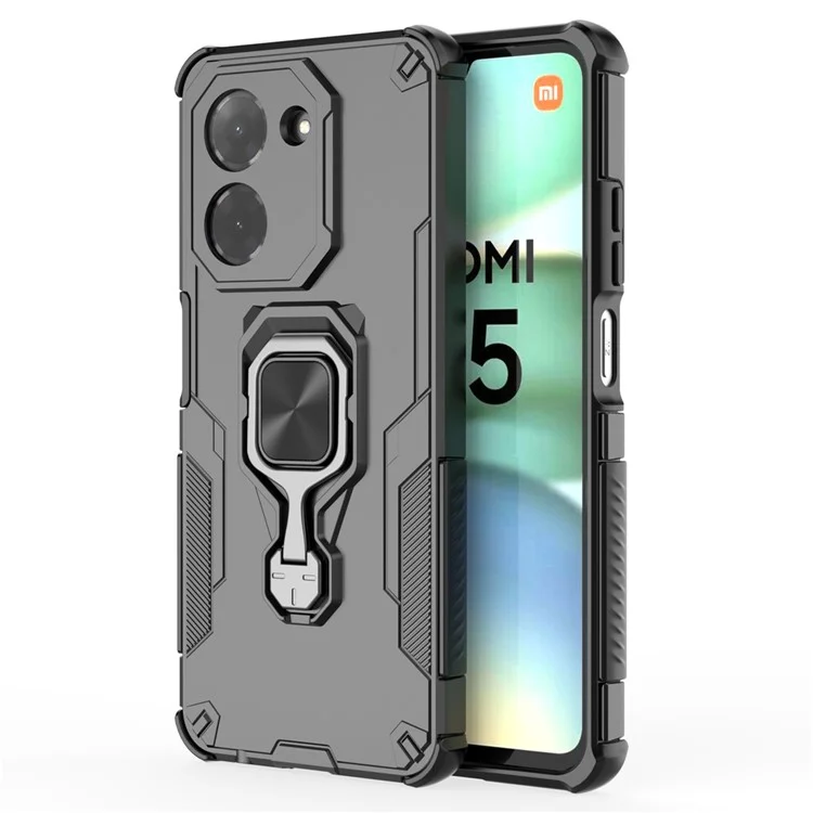 Funda para Xiaomi Redmi A5 4G (171,7 mm) / Poco C71 4G con Anillo Giratorio y Soporte Plegable, Carcasa Antigolpes de PC + TPU - Negro