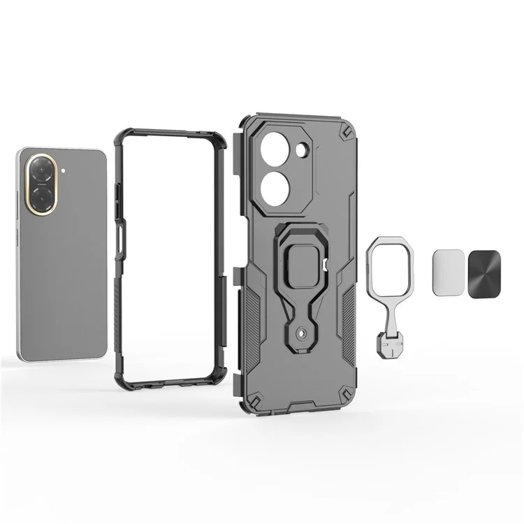 Funda para Xiaomi Redmi A5 4G (171,7 mm) / Poco C71 4G con Anillo Giratorio y Soporte Plegable, Carcasa Antigolpes de PC + TPU - Negro