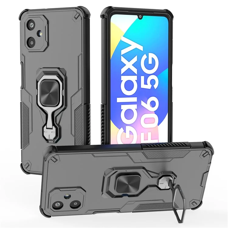 Für Samsung Galaxy F06 5G Hülle Drehbarer Ring Ständer PC + TPU Stoßfeste Handyhülle - Schwarz