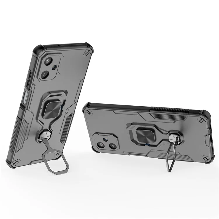 Für Samsung Galaxy F06 5G Hülle Drehbarer Ring Ständer PC + TPU Stoßfeste Handyhülle - Schwarz