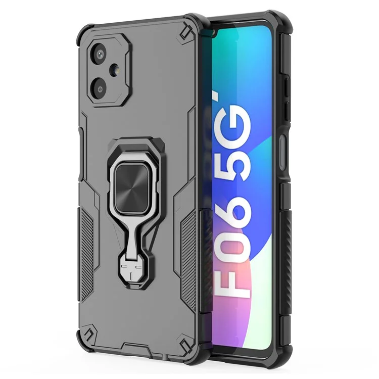 Für Samsung Galaxy F06 5G Hülle Drehbarer Ring Ständer PC + TPU Stoßfeste Handyhülle - Schwarz