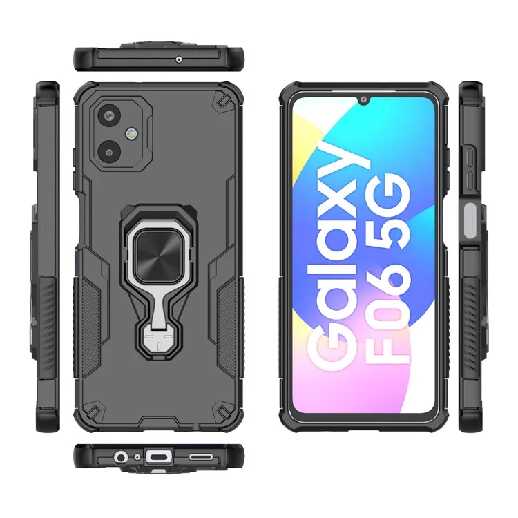 Für Samsung Galaxy F06 5G Hülle Drehbarer Ring Ständer PC + TPU Stoßfeste Handyhülle - Schwarz